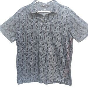 Tommy Bahama Mens L Blue Pineapple Print Cotton Polo Shirt Casual Island Beach